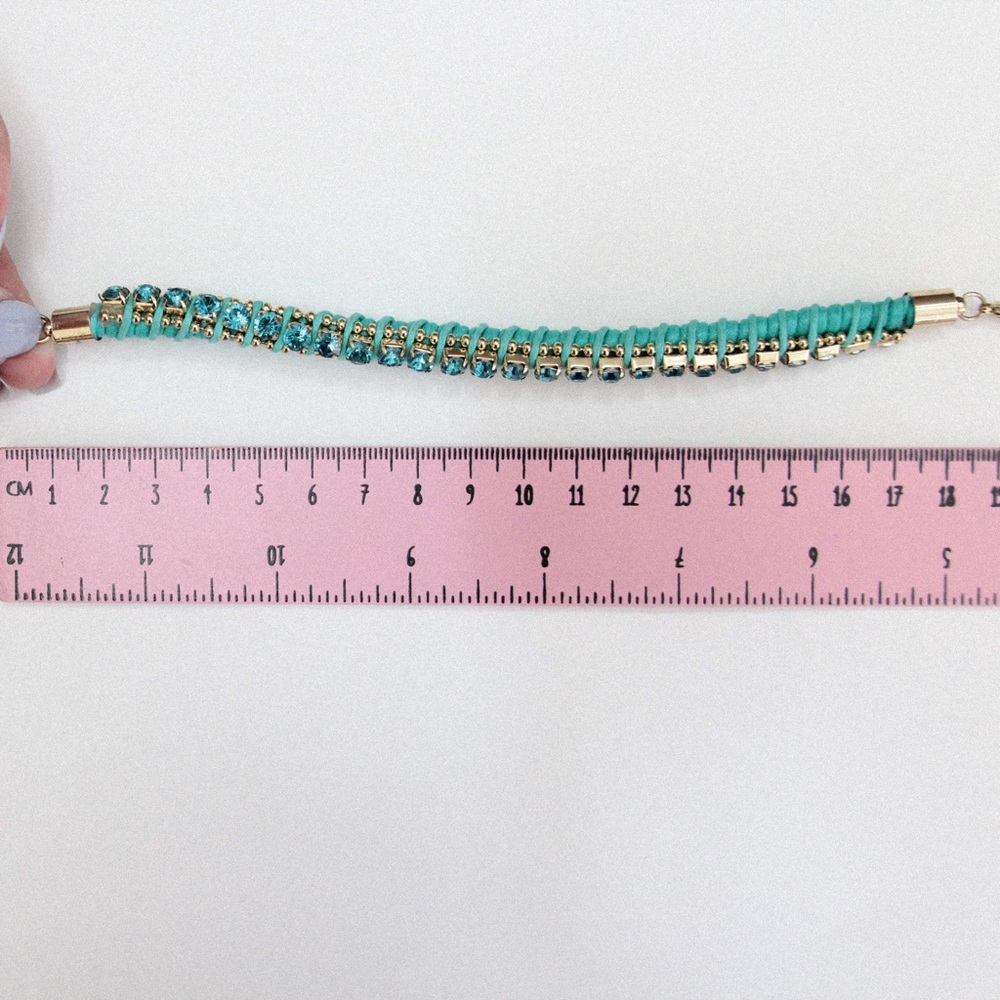 Teal Braided Rope Rhinestone Bracelet - Picture 5 of 5